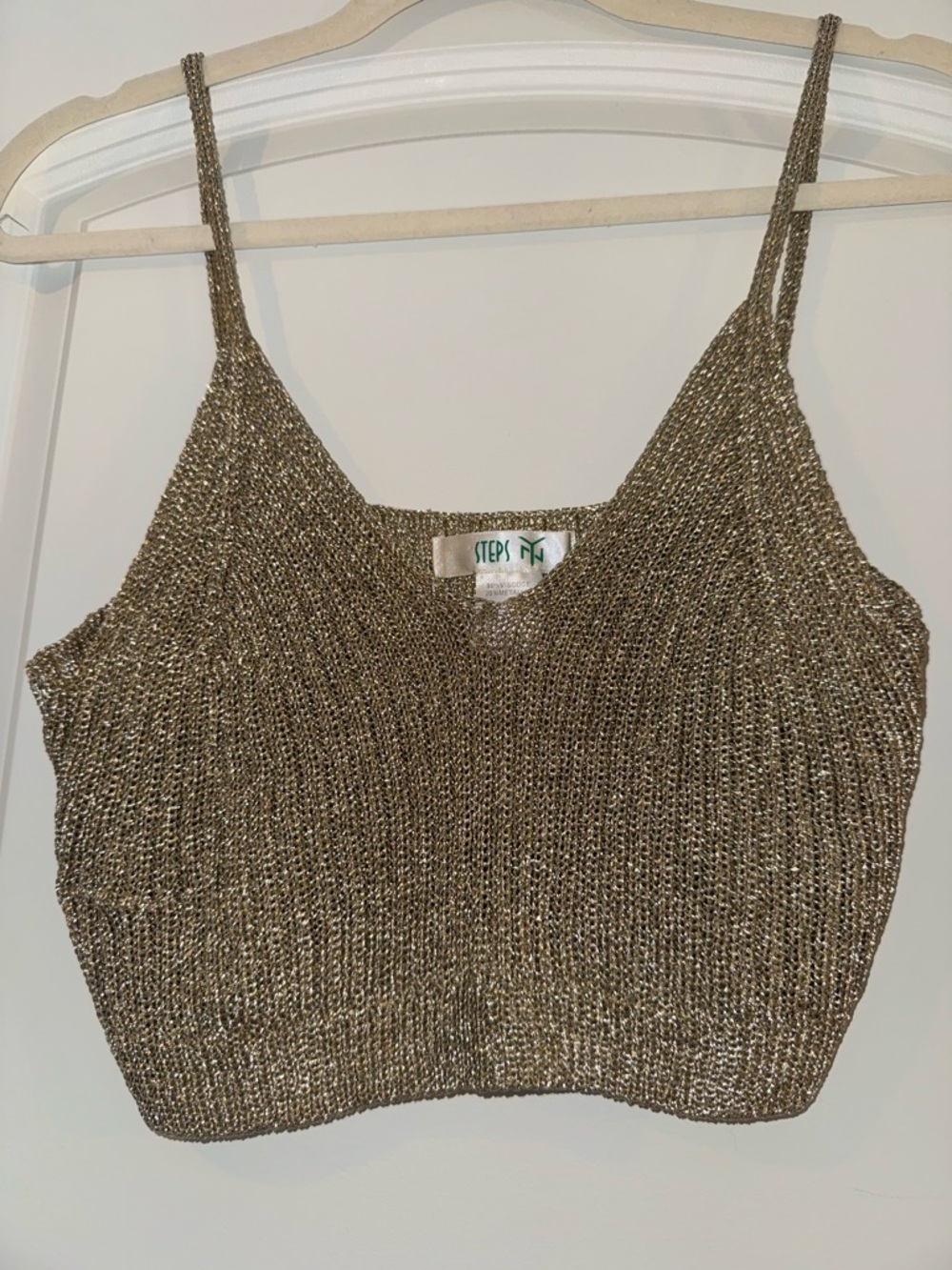 Metallic Gold Knit Cropped Tank Top by